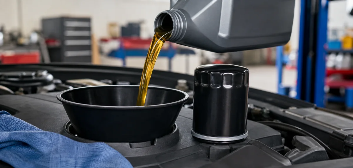Engine oil and filter prepared for routine vehicle maintenance