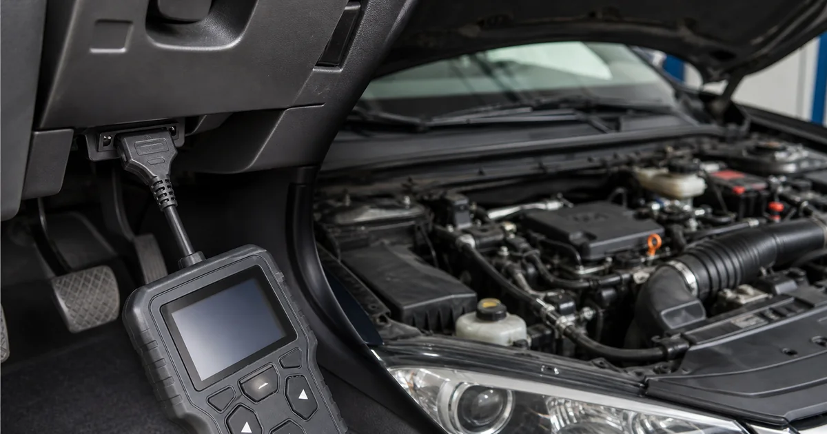 Vehicle diagnostic scan tool connected beneath a dashboard