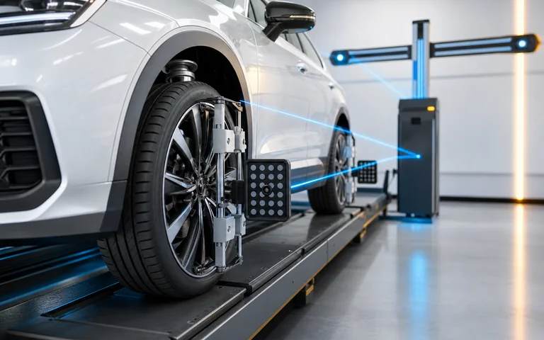 Vehicle wheel on an alignment rack with alignment sensors
