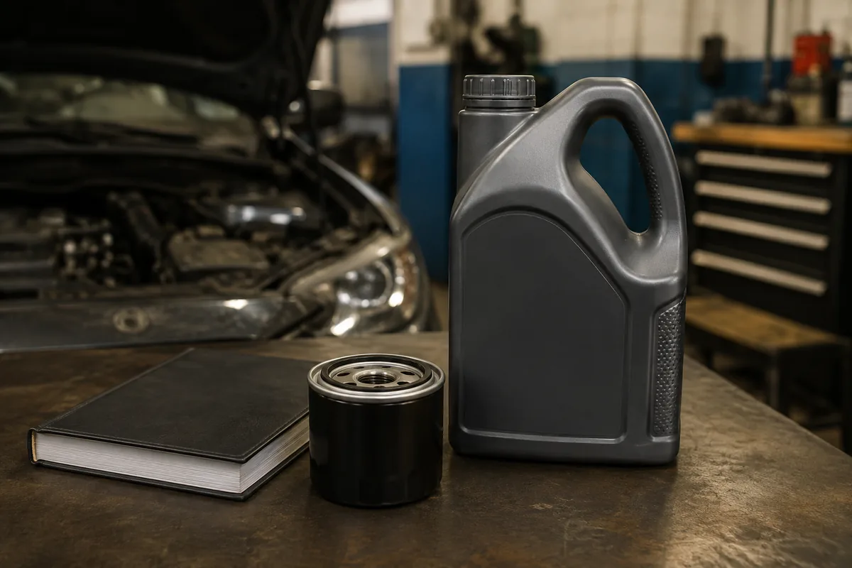Illustration: An unbranded oil container and filter illustrate service-product selection.