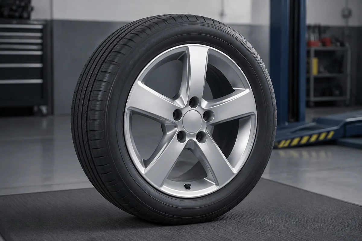 Illustration: An alloy wheel and tire illustrate a complete wheel assembly.