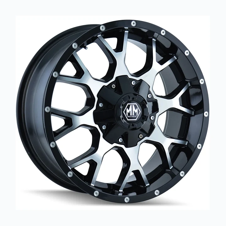 MAYHEM Black/Machined Face 20×9 6x135 6x139.7 wheel available from Titan Tire & Wheels