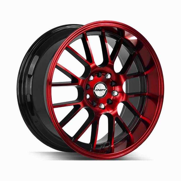 Shift Crank H28 18x8.5 5x100 5x114.3 Gloss Black Candy Red Machine wheel available from Titan Tire & Wheels