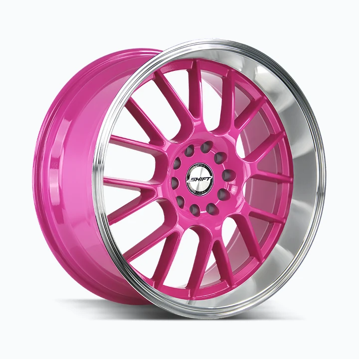 Shift Crank H28 18x8.5 5x100 5x114.3 Hot Pink Polished Lip wheel available from Titan Tire & Wheels