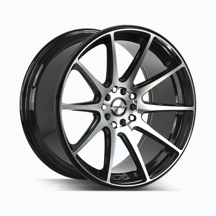Shift Gear Gloss Black Machined 5x100 5x114.3 (+30) wheel available from Titan Tire & Wheels