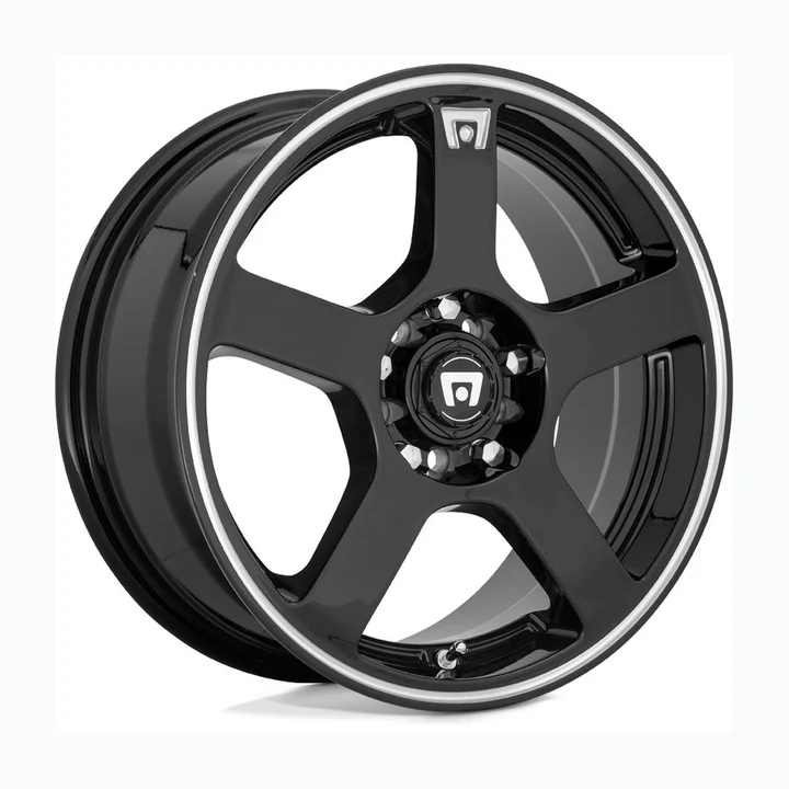 MOTEGI RACING GLOSS BLACK W/ MACHINED FLANGE 17X7 5X108/5X114.3 5.57(+40) wheel available from Titan Tire & Wheels