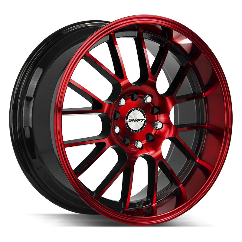 Shift Crank H28 18x8.5 5x100 5x114.3 Gloss Black Candy Red Machine