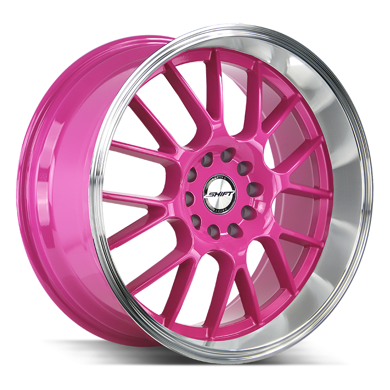 Shift Crank H28 18x8.5 5x100 5x114.3 Hot Pink Polished Lip
