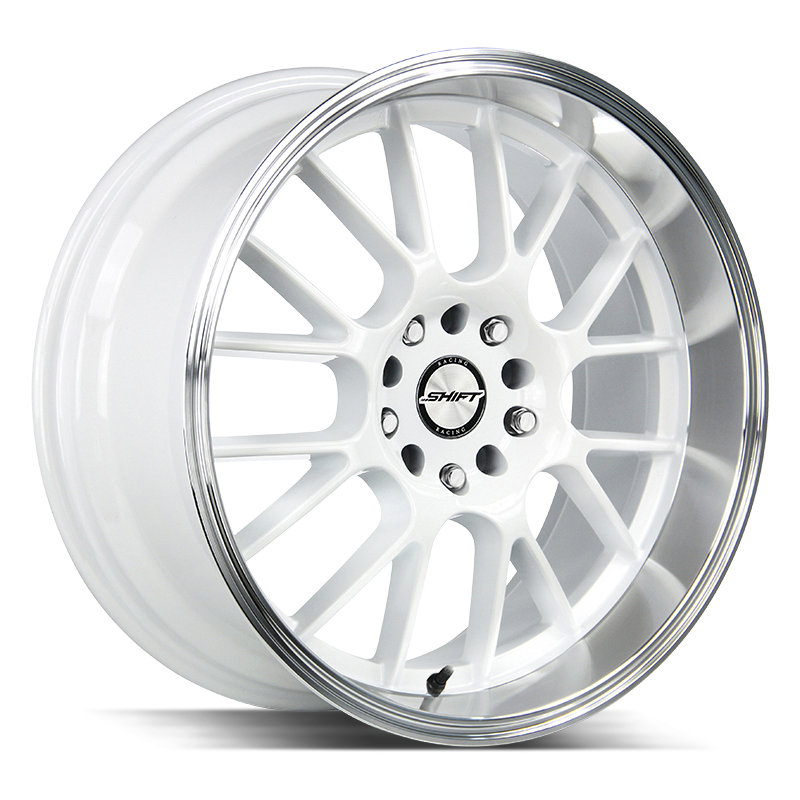 Shift Crank H28 18x8.5 5x100 5x114. White Polished Lip